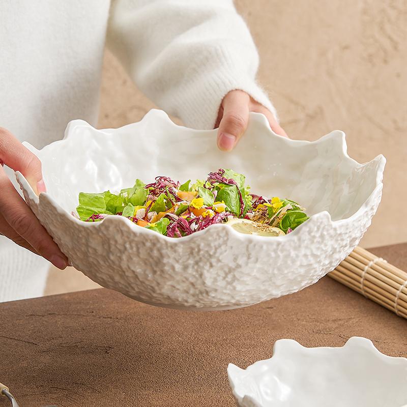 White Ceramic Tableware Fruit Salad Bowl Home-used High-quality el Restaurant Creative Irregular Plate Sashimi Bowl