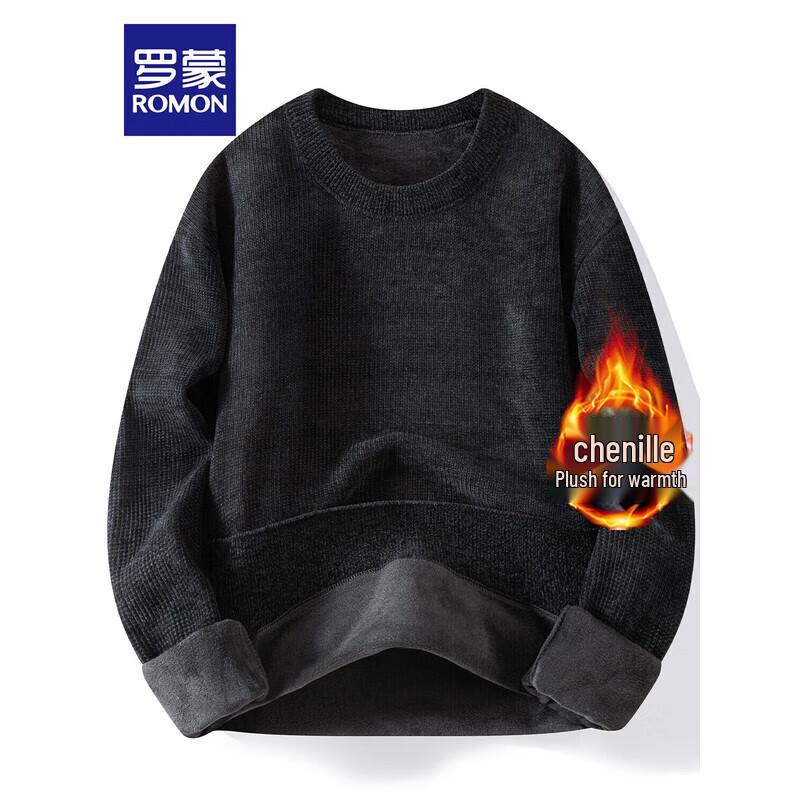 ROMON Men s Chenille Fleece-Lined Round Neck Knit Pullover 3XL