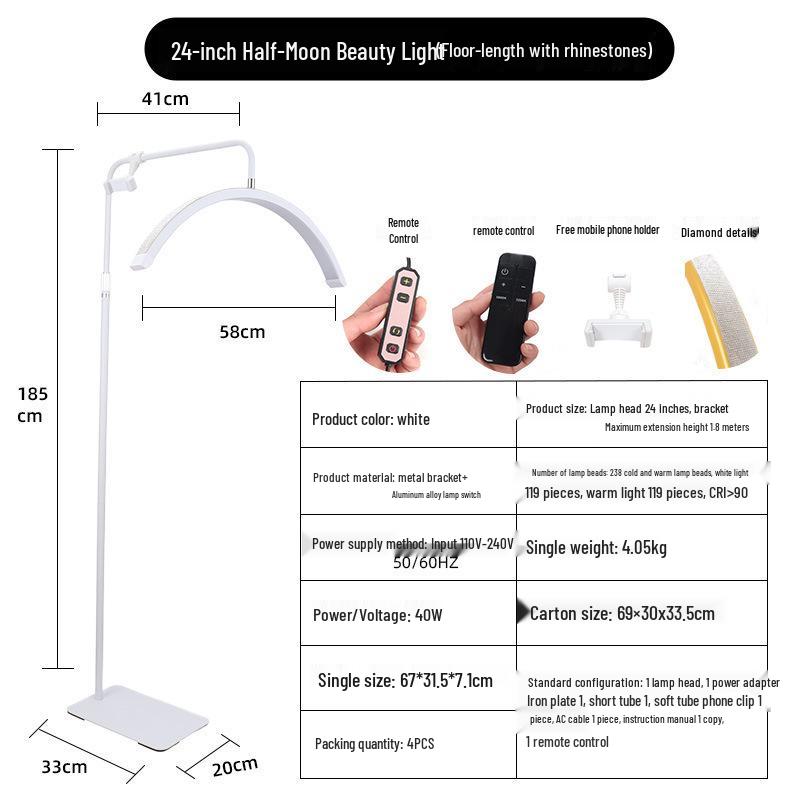 24" U-Shaped LED Beauty Lamp with Floor Stand for Nail, Tattoo, and Eyebrow Art.