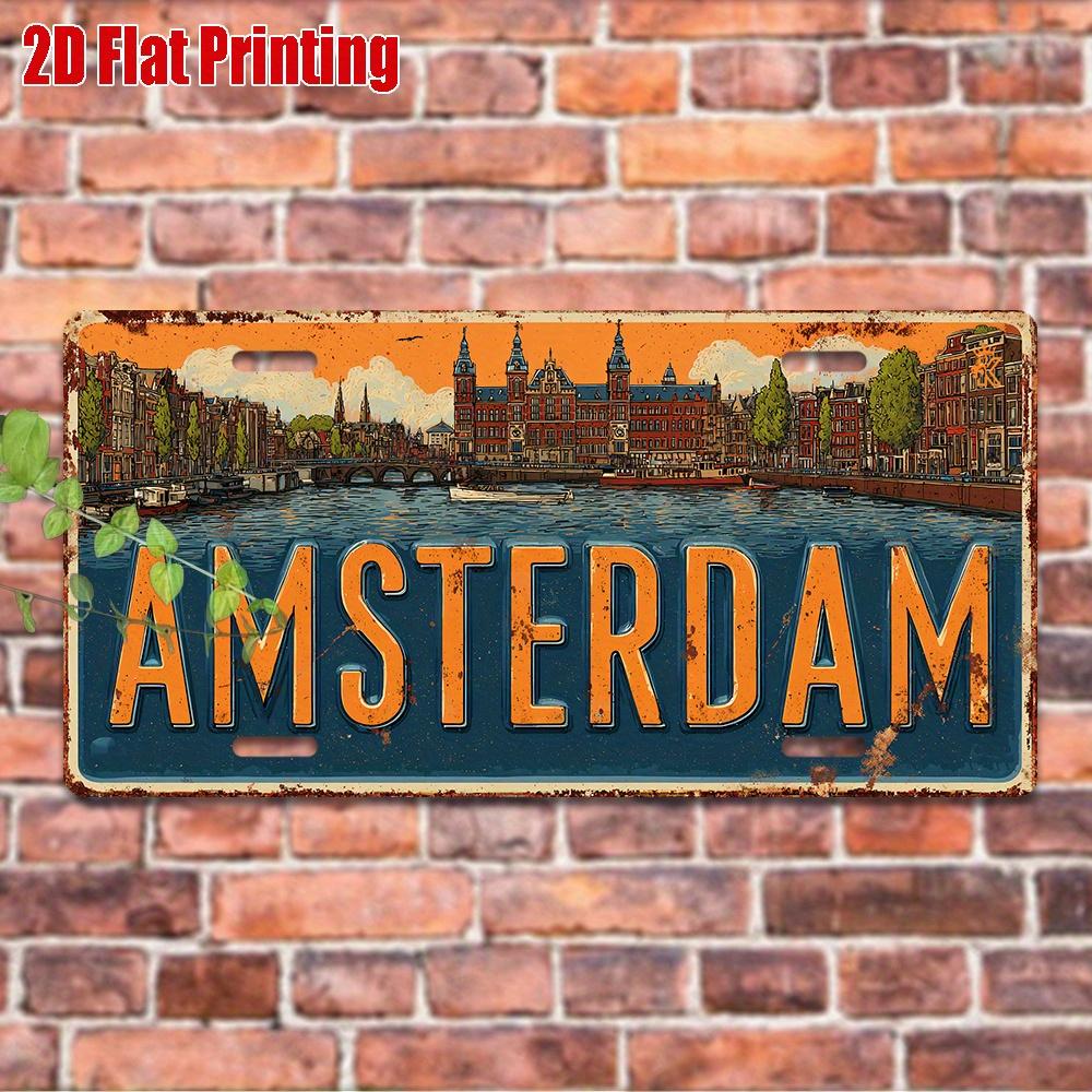 

D Flat pc Vintage Metal Sign Only for decoration Outdoor Wall Art (cm xcm) AMSTERDAM Aluminum Sign Vehicle Decor 15x30cm(5.9x7.8inch)