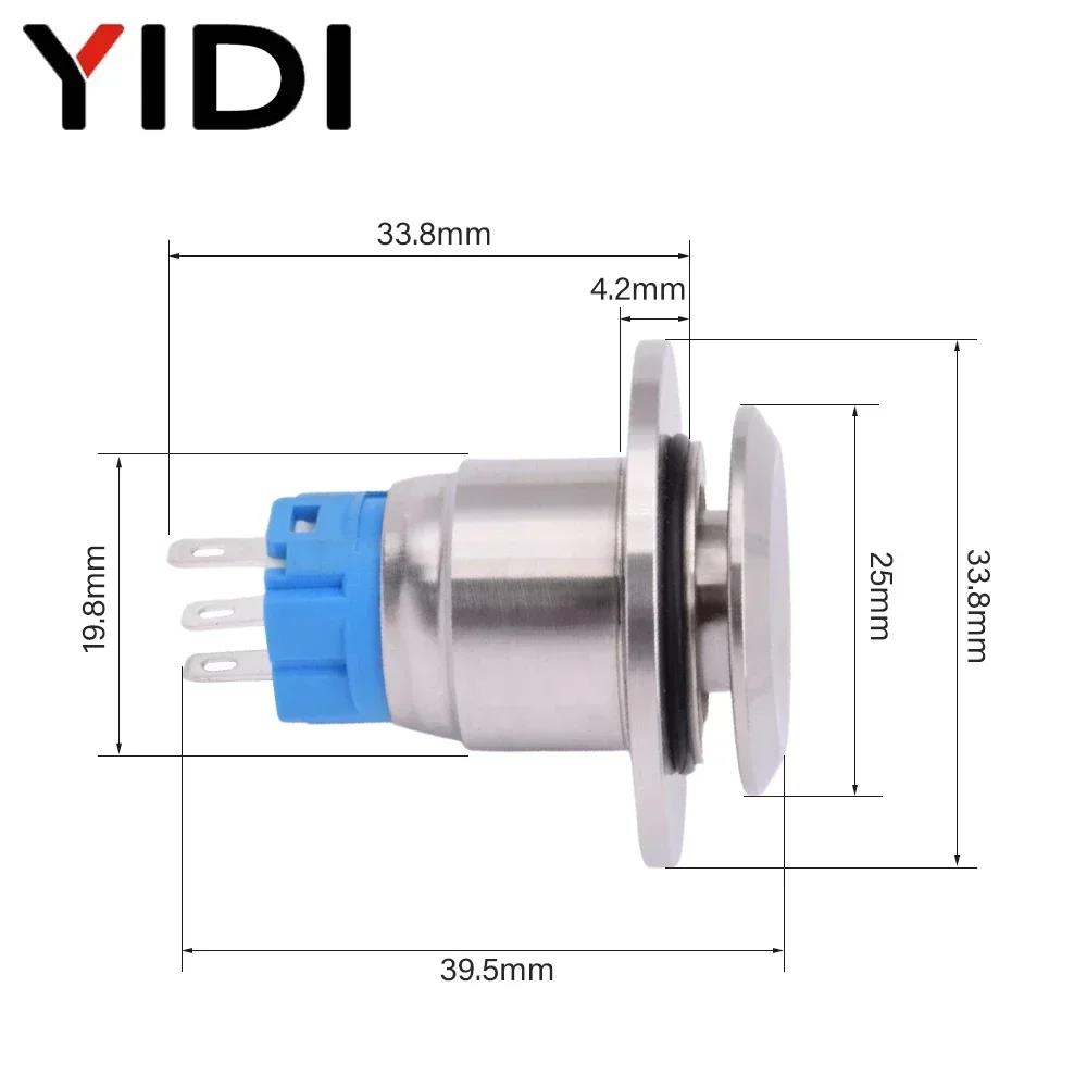 19mm Stainless Steel Latching Momentary Switch 3 Pin Smart Toilet Automatic Flush Push Button Reset Self-locking Kick Switch Pushbutton Switches 3