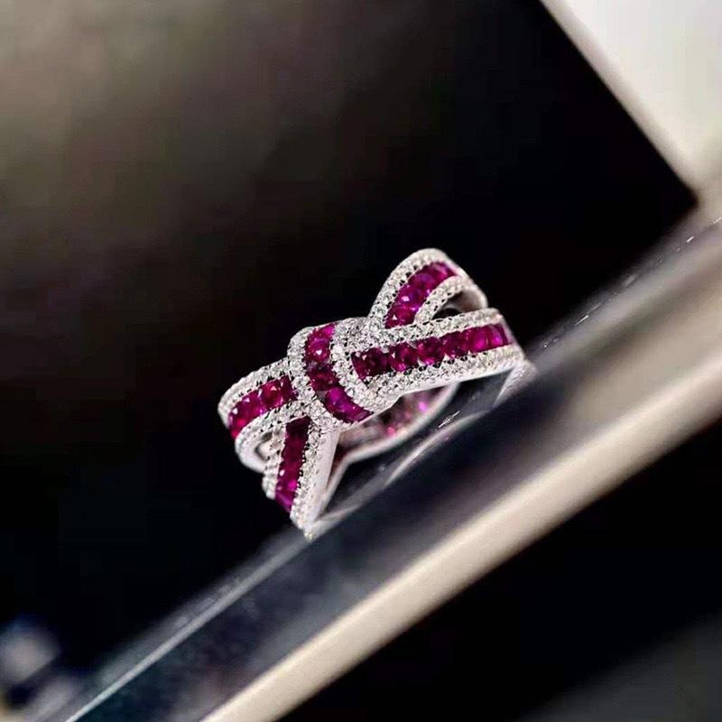 High-end Korean bow ring ribbon irregular bar cross ring light luxury fashion pop ring 2026 Us-6
