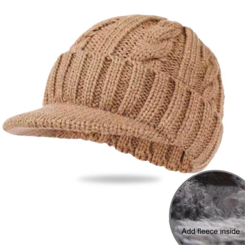 Mens Cable Knit Beanies Winter Hat Thickened Thermal Lined Ear Flap Cap For Cold Weather Outdoor Activity