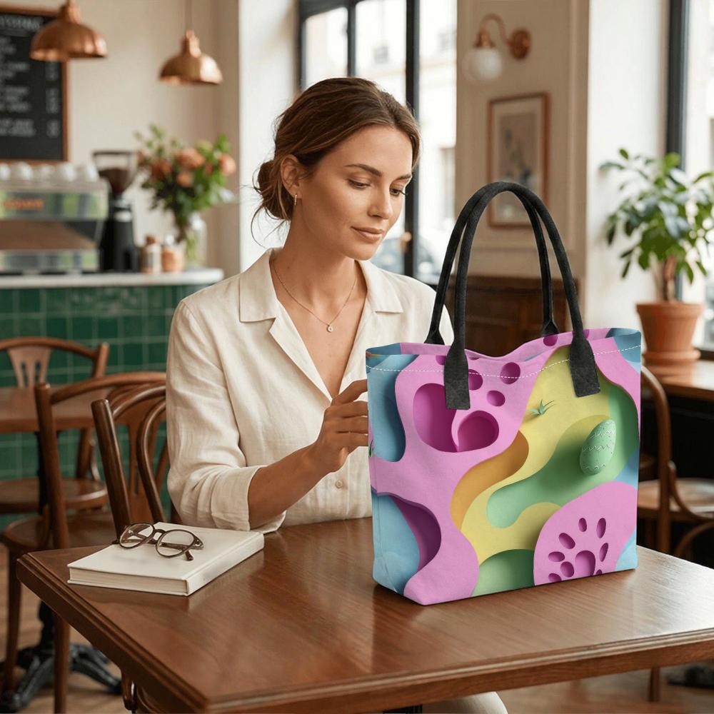 Colorful Geometric Print Casual Tote Bag Large Capacity Fashion Shoulder Bag for Daily Use
