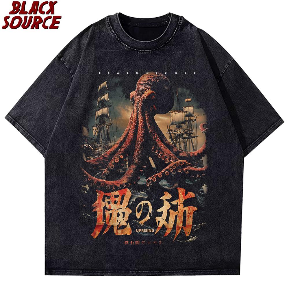 T306 Cthulhu Vintage Japanese Sea Monster Newspaper T-Shirt Cthulhu Idol Miskatonic Horror Kraken Graphic Tops Y2k Art S разноцветный