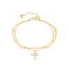 Fashion Gold Color Double Layers Crystal Cross Copper Chain Bracelet For Women Girls Adjustable Charm Bracelet Jewelry Gifts