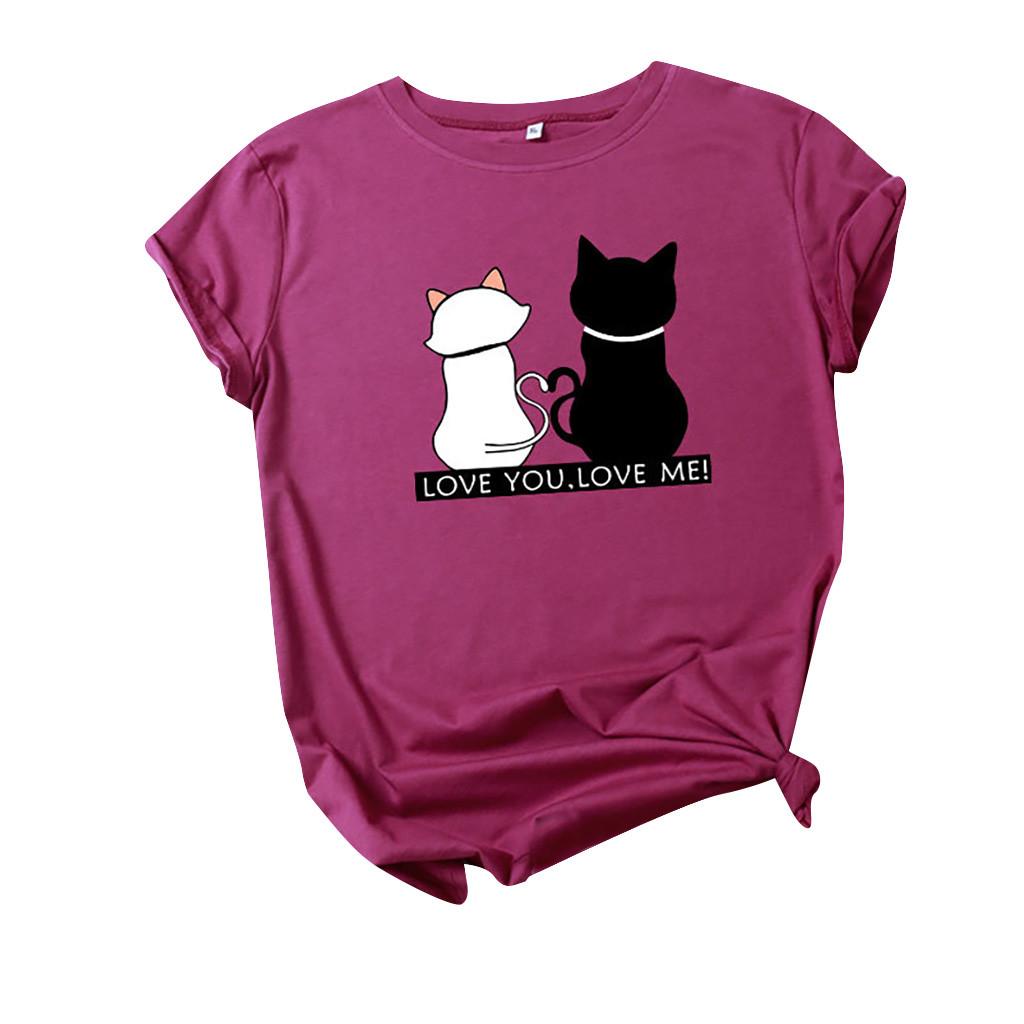 

(SU)Женская летняя забавная футболка с милыми котами и принтом, повседневная блузка с короткими рукавами