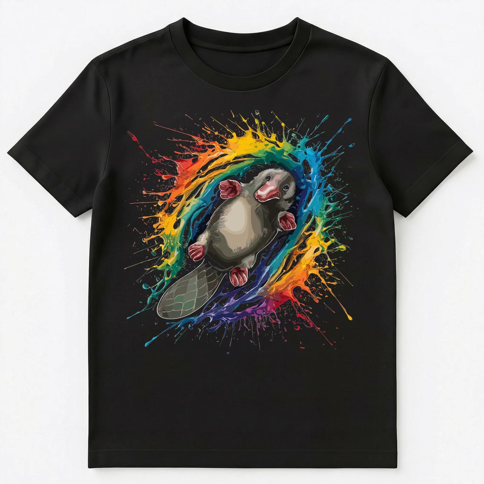 Colorful Paint Splash Platypus Art Graphic Unisex T-Shirt 2XL