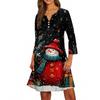 Women's Christmas Printed Fashionable V-neck Button Seven Part Cuff Pocket Dress