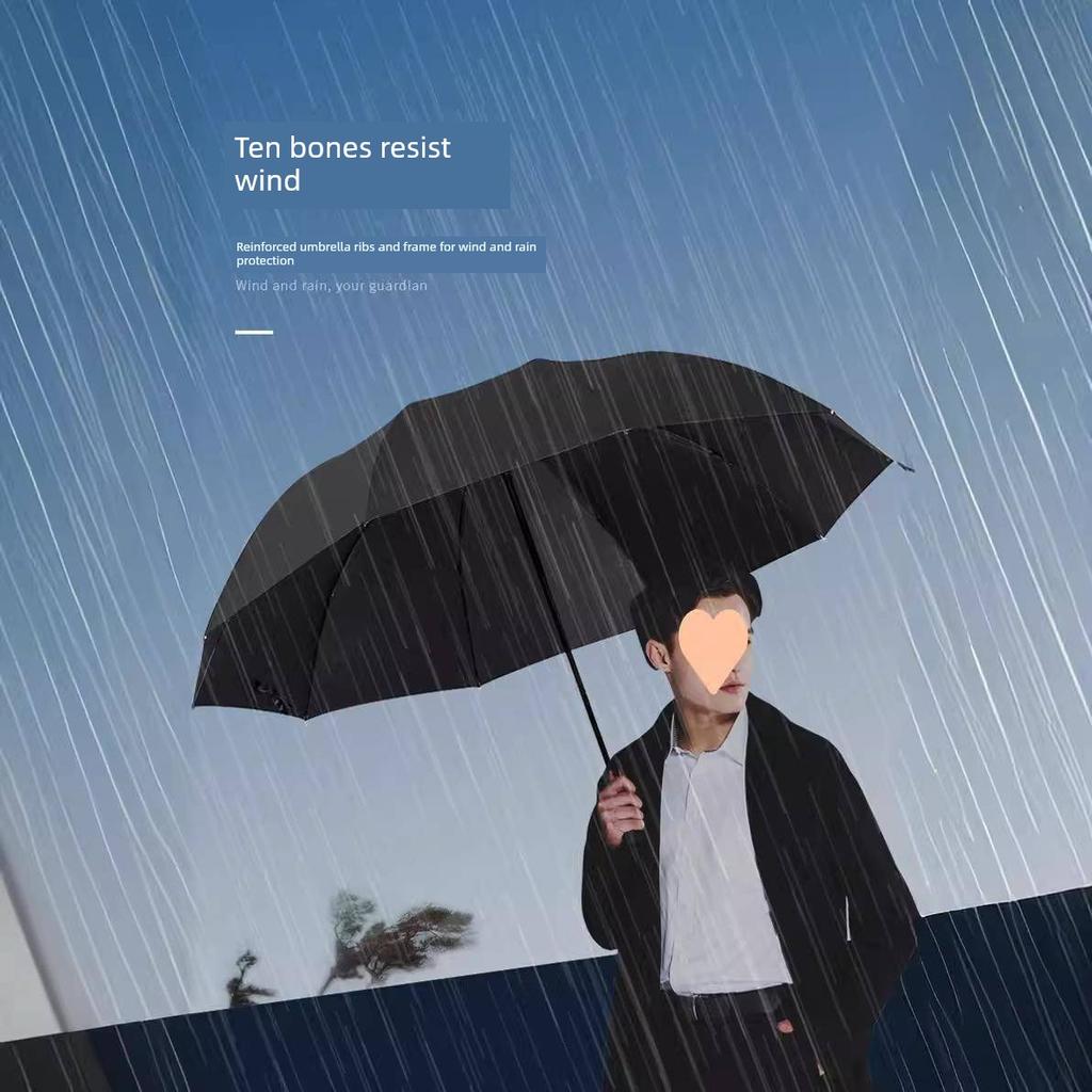 Large Vinyl Umbrella with Ten Ribs and Flat Edges, Dual-Use for Sun and Rain, with Logo, Business-Style Men's Sunshade Umbrella