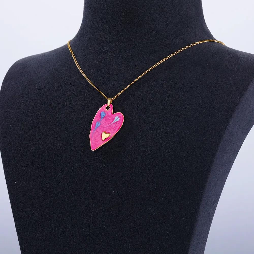 Coloful Heart Stainless Steel Necklace Gold Color Chain Necklaces Choker for Women Trendy Zircon Birthday Gifts Collar Mujer