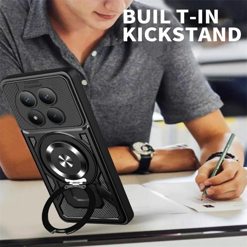 Luxury Magnetic Stand Phone Cases for Xiaomi Redmi Note 15 14 13 Pro Plus Shockproof Armor Carbon Fiber Clashing Protector Cover