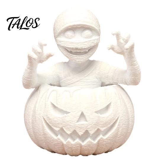 DIY Malbastelset 3D-gedruckte Kürbisjunge Figur, Ungemalte weiße Statue, Detaillierte Mumien Geist Figur Halloween Skulptur, Kreatives Heim Schreibtisch