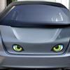 Two Imaginative Vehicle Decals Featuring Bright Three-Dimensional Green Cat-Like Eyes That Seem To Be Watching