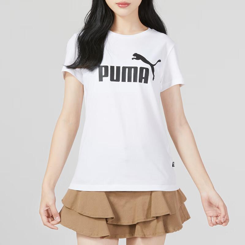 Puma American Retro Letter Logo Print Breathable Loose Fitness Training Casual Short Sleeve Drop Shoulder T-Shirt Women Tops White 673655-02