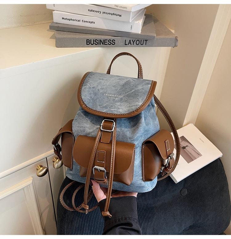 

Backpack Women s Large Capacity Casual Versatile Niche Design Class School Bag Bucket Bag Travel Backpack джинсовый синий