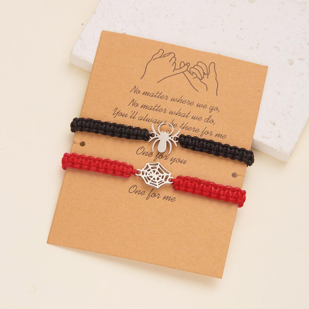 2Pcs/set Halloween Spider Bat Couple Bracelets For Women Men Heart Magnetic Matching Bangle Stone Crystal Beads Bracelet Jewelry