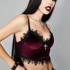 Koreanisches Samt-Camisole mit Spitzenbesatz und freiem Rücken für Damen