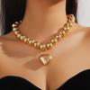 European and American Geometric Exaggerated Large Round Beads Love Pendant Punk Beaded Collar Collarbone Chain Necklace Women