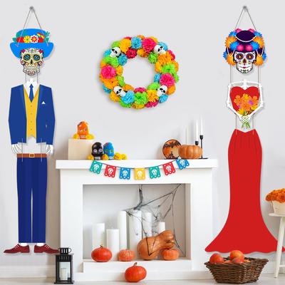 Mexican Day Of The Dead Skeleton Groom Bride Door Curtain Pendant Flag Hanging Flag Customization