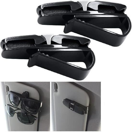 2 Pack Glasses Holders For Car Sun Visor, Sunglasses Eyeglasses Mount With Ticket Card Clip - Black