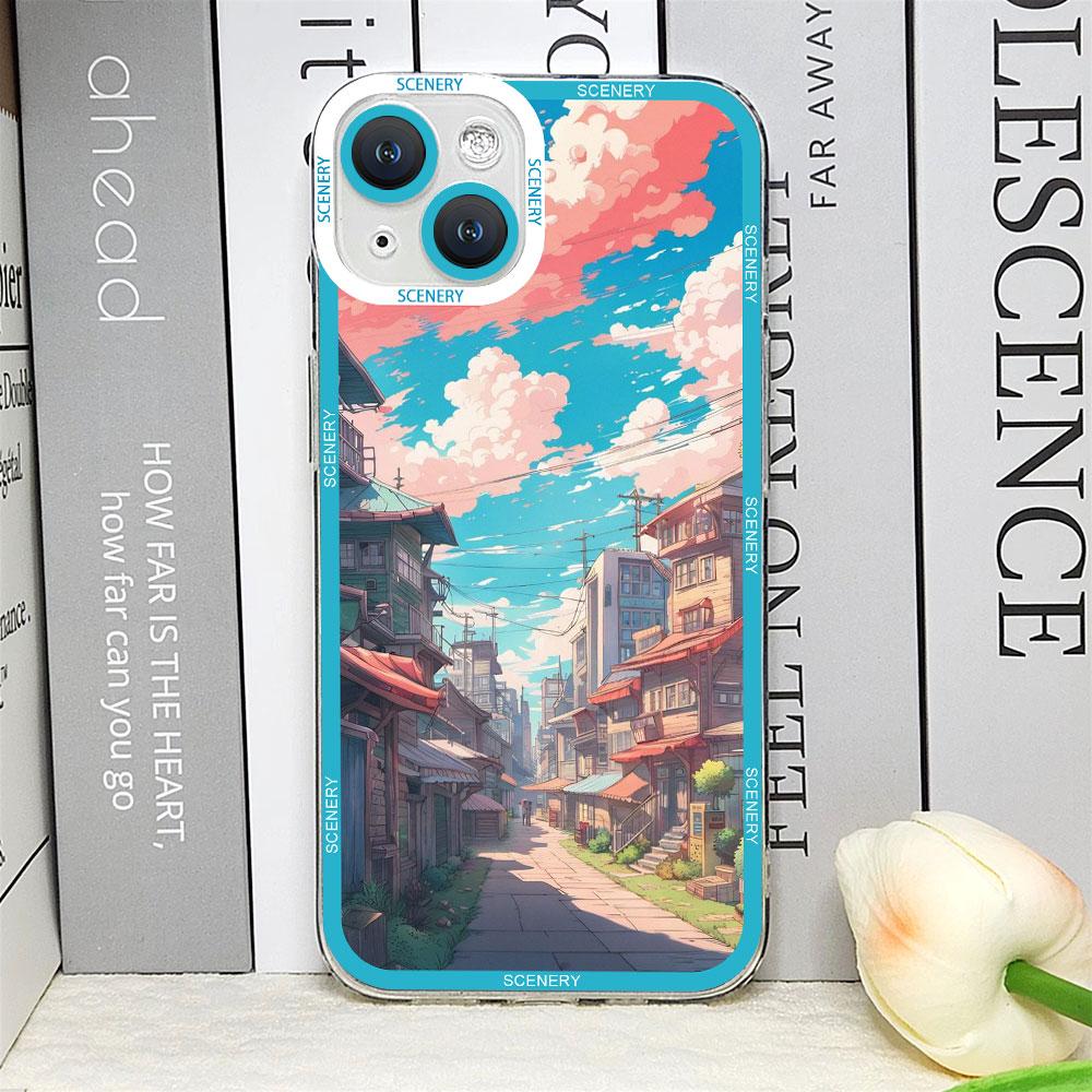 Japanese Landscape Cherry Blossoms Phone Case for IPhone 11 12 13 14 15 16 Pro Max Mini XS X 7 8 14Plus Clear Soft Scenery Cover
