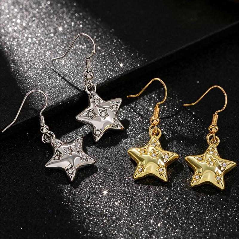 Simple Metal Star Set Zircon Pendant Earrings for Women Fashion Pentagram Earrings Bracelet Necklace Set Banquet Party Jewelry