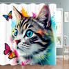 Weißer Kater Mit Blauen Schmetterlingen Duschvorhang Wasserdicht Leicht Zu Reinigen Sichtschutz Druck Fantasy Kunst Design Elegant
