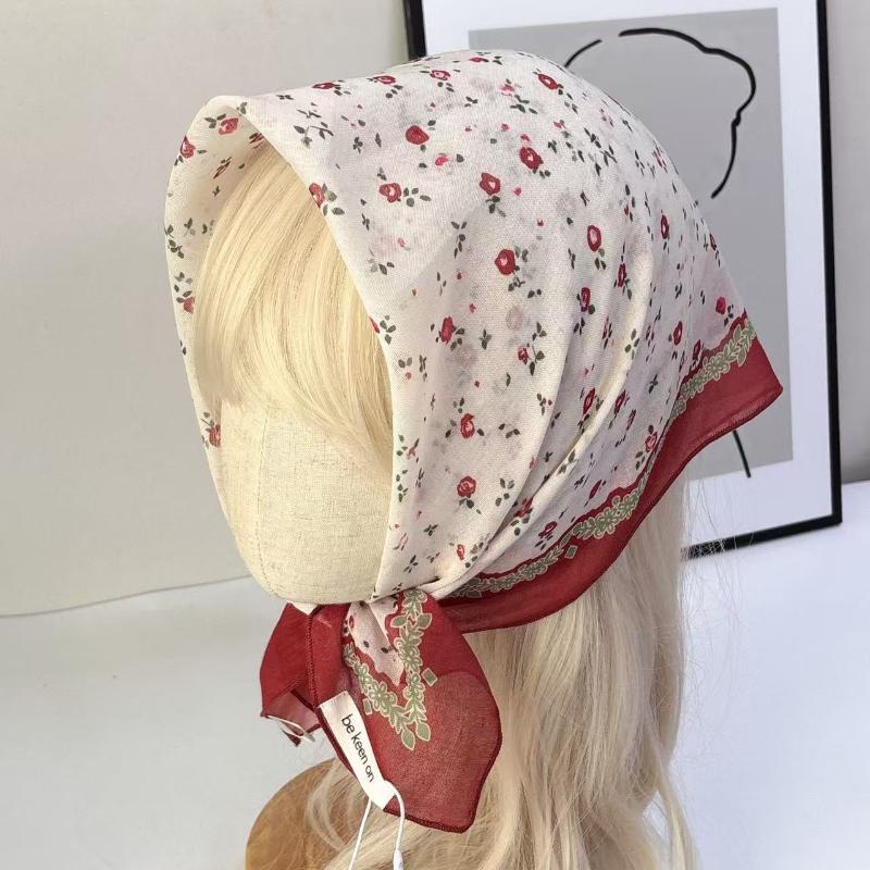 Women Floral Print Head Scarf Soft Breathable Lightweight Headwrap For Summer Beach Travel Daily Wear Hair Accessory
