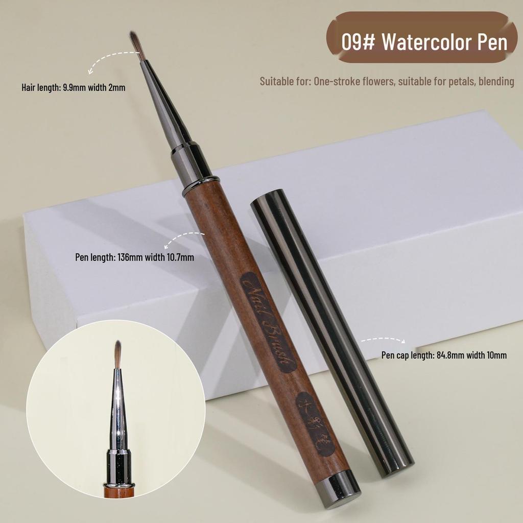 Sandalwood Nail Art Gel Pen Set: Round & Flat Tips for Painting, Drawing, and French Designs