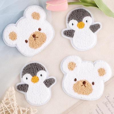Patch Ricamato Ciniglia Orso Cartone Animato & Pinguino - Accessori Abbigliamento