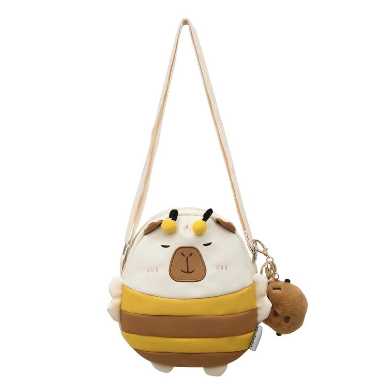 Cute little bee capybara nylon oblique span bag girl student lightweight versatile oblique span cartoon small round bag