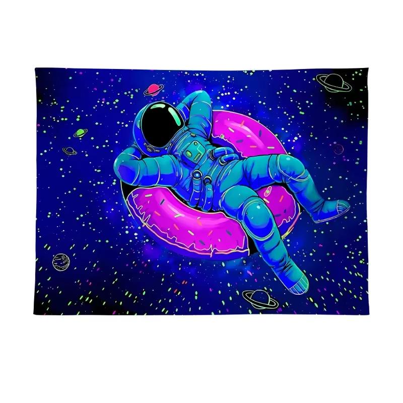 VIKAMA Tapisserie Astronaute Psychédélique Ciel Étoilé Nébuleuse Design Donut Néon Salle de Jeu Bohème Décoration Intérieure Dortoir Salon