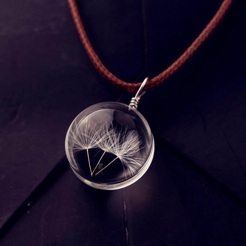 Collar Colgante Bola de Cristal Gema del Tiempo del Diente de León