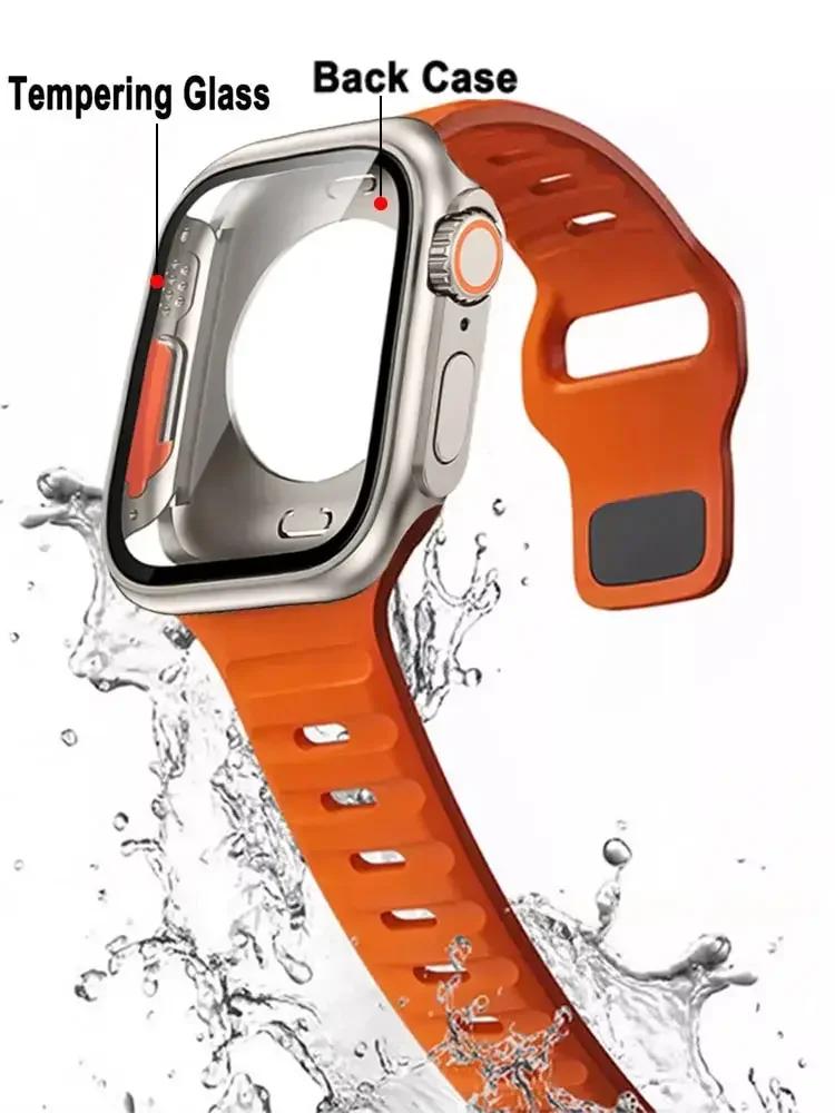 Case+Strap For Apple Watch Band 45mm 44mm 41 42 46mm Smart Silicone Bracelet Iwatch Series 5 6 Se 7 8 9 10 Change To Ultra Case