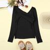Women's Color V Neck Off Shoulder Long Sleeve Wrap Top Sexy Bandeau Top