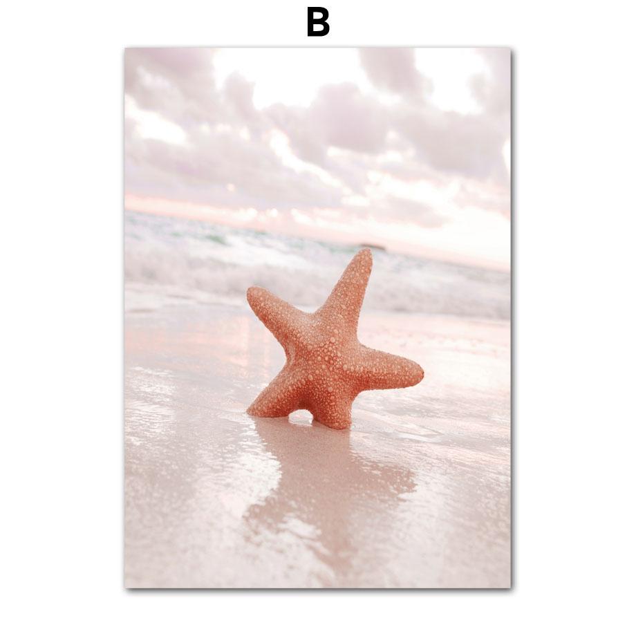 Tropical Pink Beach Shell Palm Tree Sun Posters Prints Canvas Painting Nordic Wall Art Pictures For Living Room Home Decor
