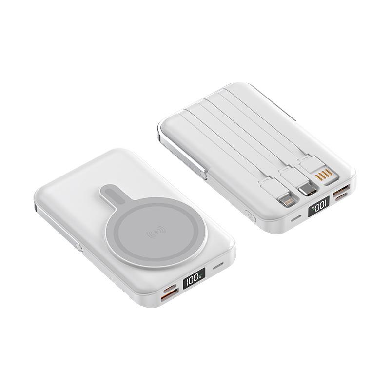 3C Certified Wireless Magnetic Power Bank: 15W PD, Strong Magnet, Built-in Triple Cables & Stand, Ideal for Air Travel.