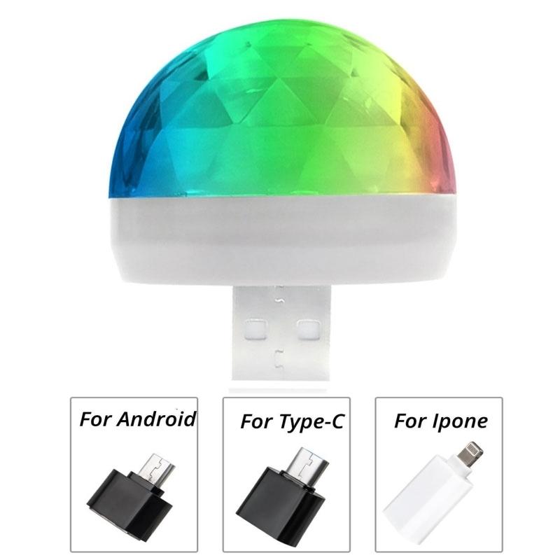 Car USB Magic LED Light,Voice-Controlled LED,Party Disco Atmosphere Light,Rotating Stage Light,Without Battery,Car Enthusiasts
