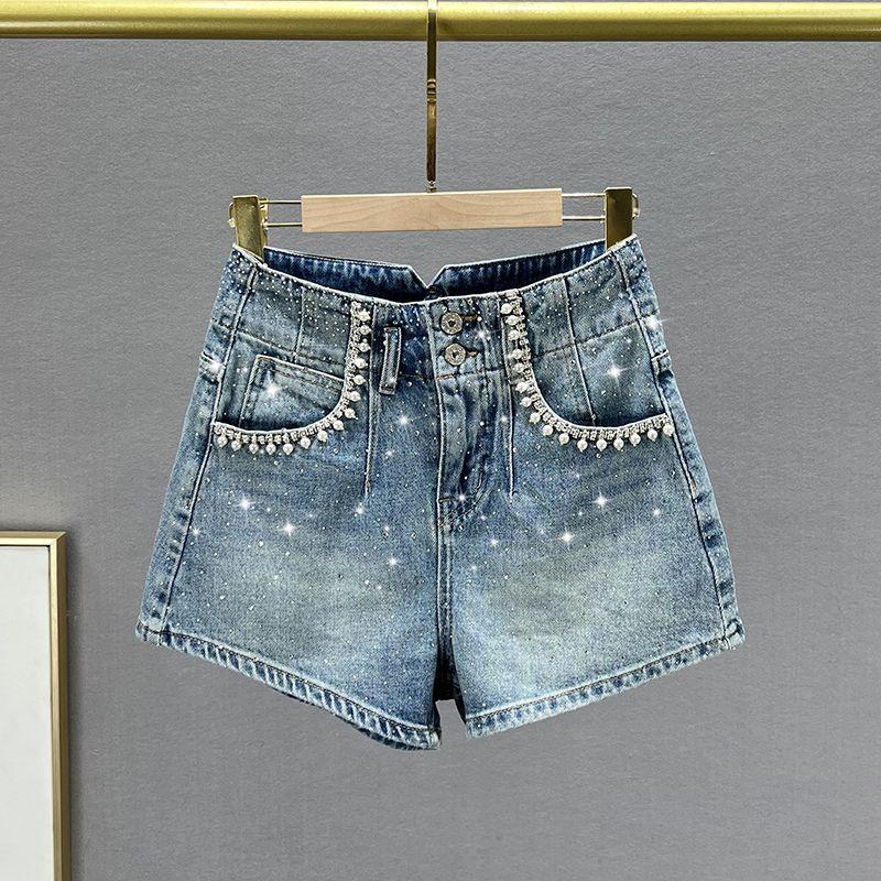 

Европейская станция Тяжелая промышленность Шорты из денима с высокой талией, стройнящие Blue S