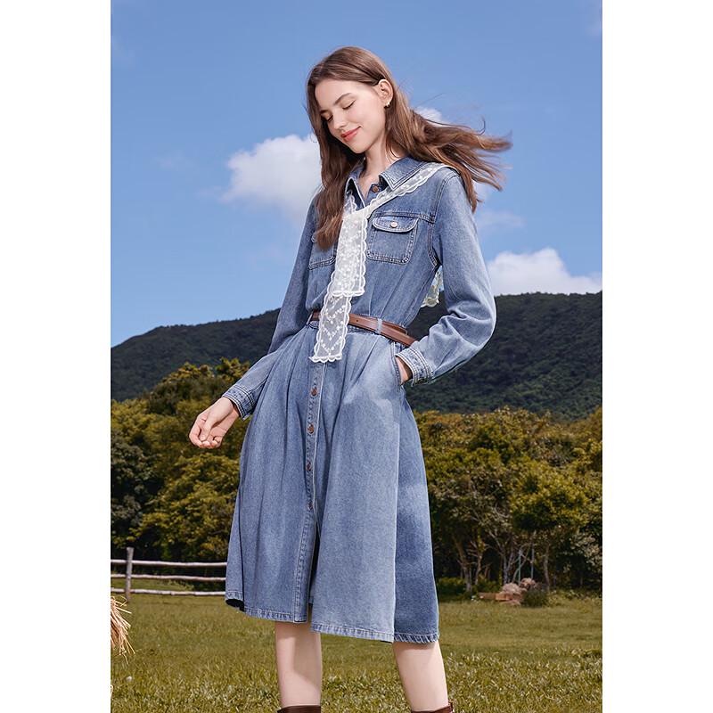 BETU Women's French Hepburn Style Denim Midi Dress