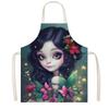 Cartoon Gothic Girls Print Kitchen Aprons Fantasy Angel Home Cleaning Clothing Linen Pinafore Waterproof Chef Cooking Apron