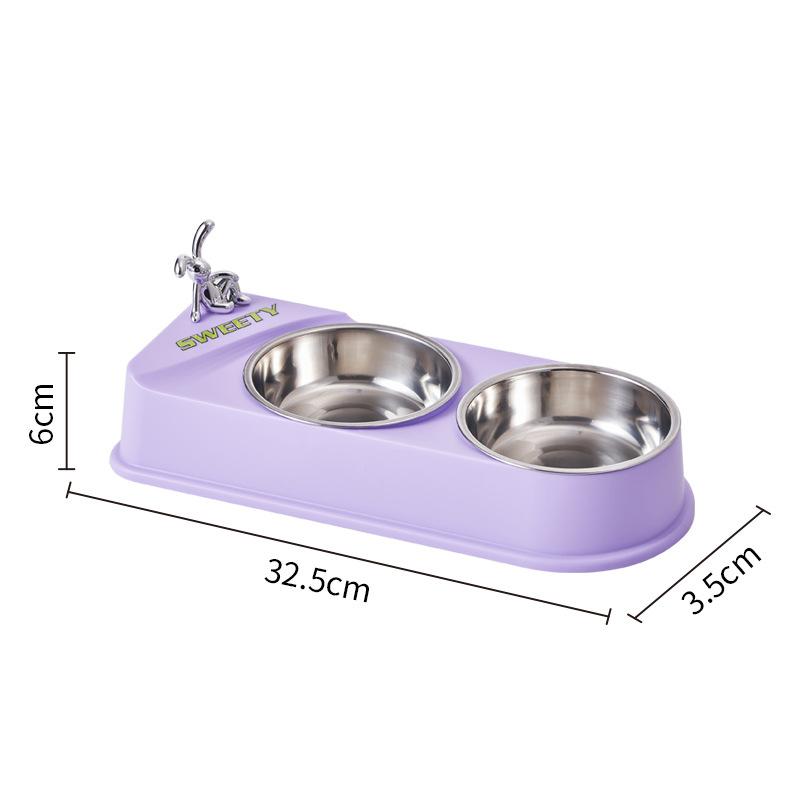 

Двойная миска из нержавеющей стали для кошек и собак, нескользящая и противоударная миска для домашних животных, миска-бабочка для кошачьего корма, миска для собачьего корма 32.5*3.5*6cm