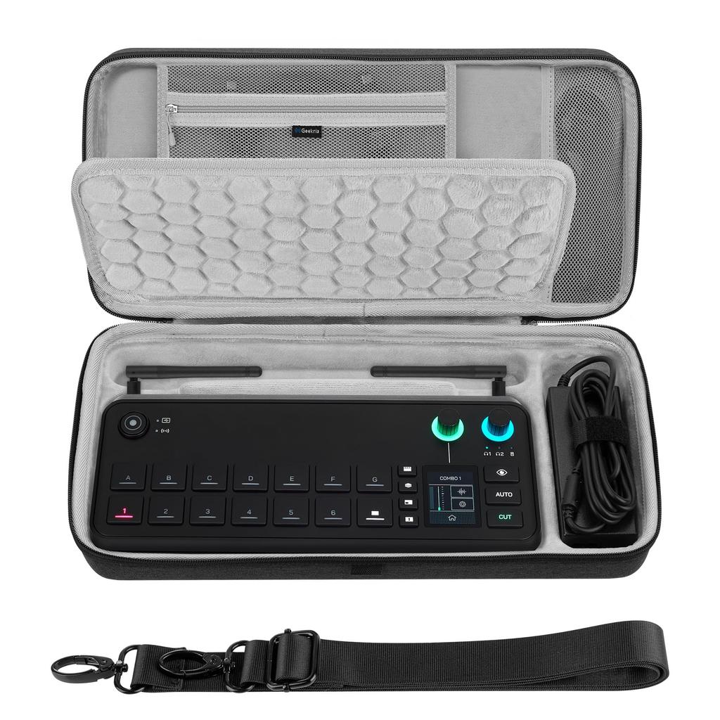 Geekria Audio Interface Carrying Case, RODE RODECaster Video Compatible, EVA Hardshell Travel Bag (Dark Gray)