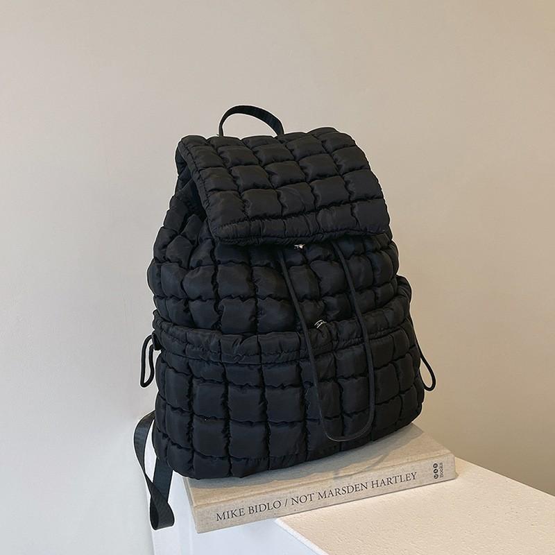 Down Pleated Backpack Women's Bag Cross-border Cloud New Large-capacity Simple Plaid Puff