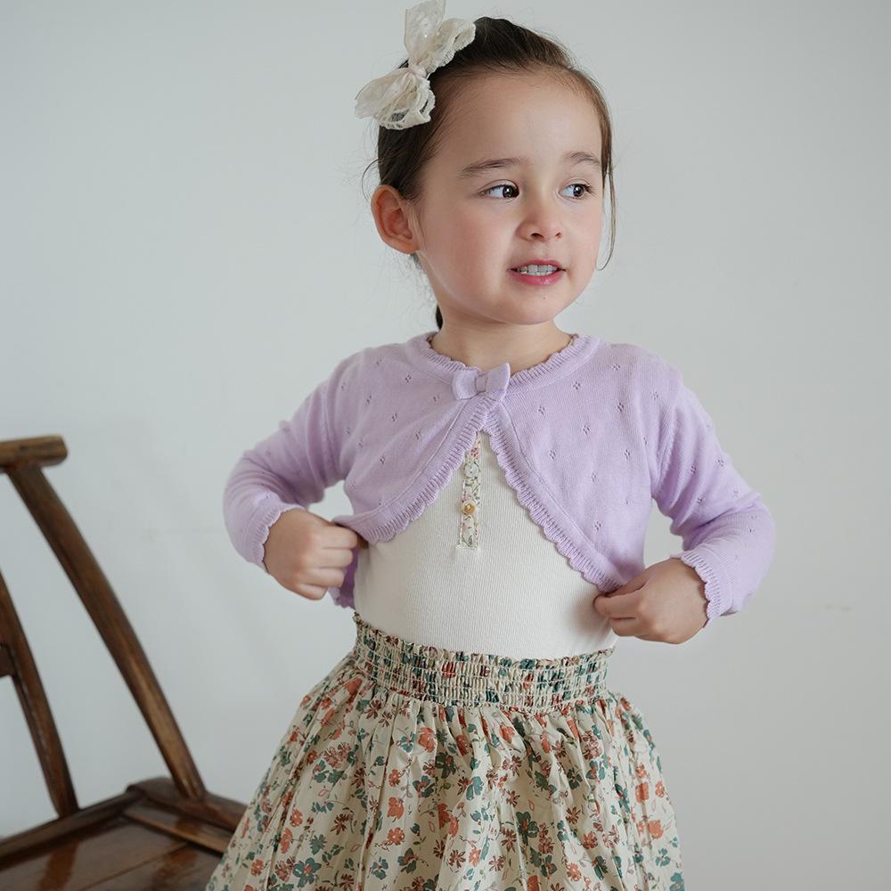 Bowknot Girls Knitted Cardigan Jacket Small and Medium Children's Sweater Thin Jacket