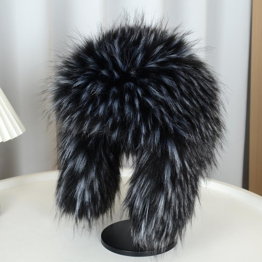 Thickened Winter Outdoor Imitation Fox Fur Warm Windproof Women's Plush Ski Face Small Ear Protection Hat
