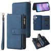 For iPhone 17 Zipper Wallet Case with 15 Card Slots and Strap Leather Phone Cover