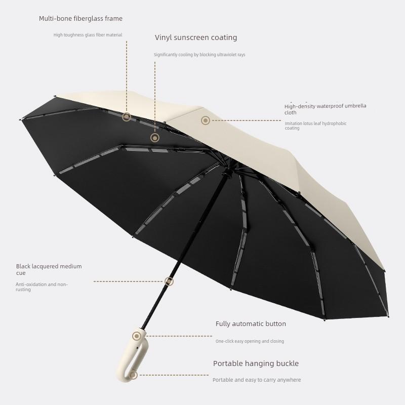 Fully Automatic Umbrella with Ring Buckle, Large Size, Double, Storm-Resistant, Student-Friendly, Dual-Use for Sun and Rain, Portable, Uv Protection