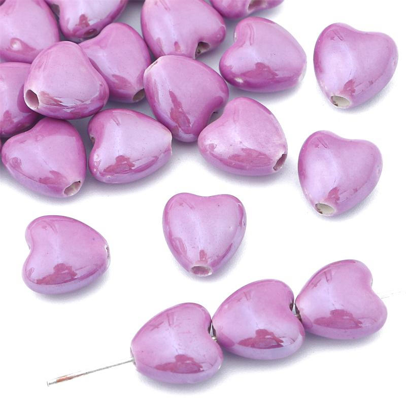 

10 шт./пакет 10 мм, красочные керамические бусины ручной работы в форме сердца, фарфоровые бусины-разделители для браслетов, ожерелий, DIY ювелирных изделий, ремесленное изготовление фиолетовый